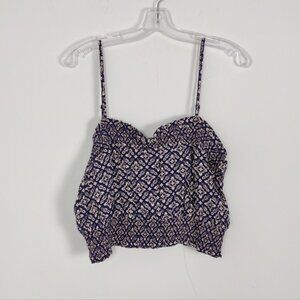 Patrons of Peace Women's Floral Print Smocked Crop Top Sz Large NEW Cottagecore